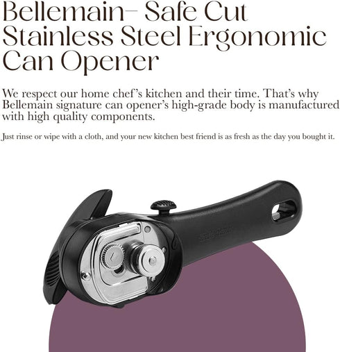 Bellemain Stainless Steel Manual Can Opener, Ergonomic Heavy Duty Hand Held Smooth Edge for Seniors, Easy to Use