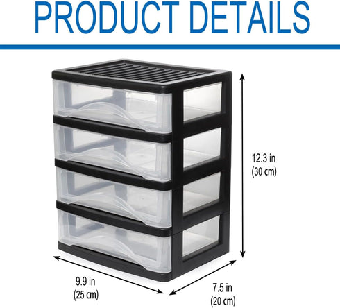 BYCY 4-Drawer Clear Stacking Desktop Organizer for Office Supplies, Stackable Plastic Storage Bins for Small Business &