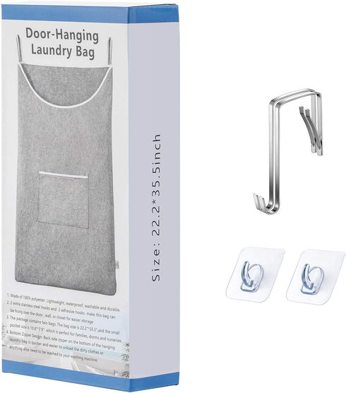 X-Large Hanging Laundry Hamper Bag, Door Hanging Hamper with Front Pocket, 35X22 inch (Grey)