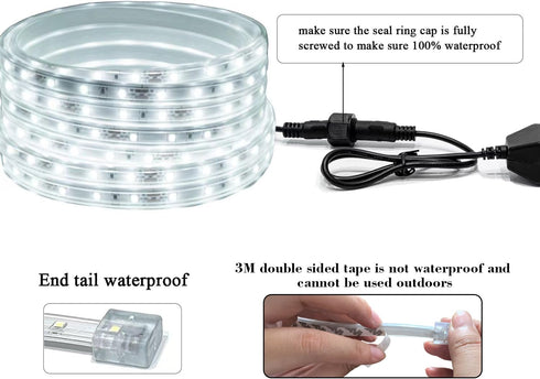 20FT 12V IP65 White Rope Lights Outdoor, Waterproof Led Rope Lights Indoor Cuttable, Flexible Led Strip Lights Cuttable