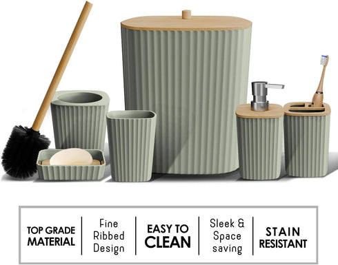 Set Set, 6PC Set, Sets Clara Clark Bathroom - Sage Green Bathroom Accessories Bathroom Accessory Bathroom with Toilet