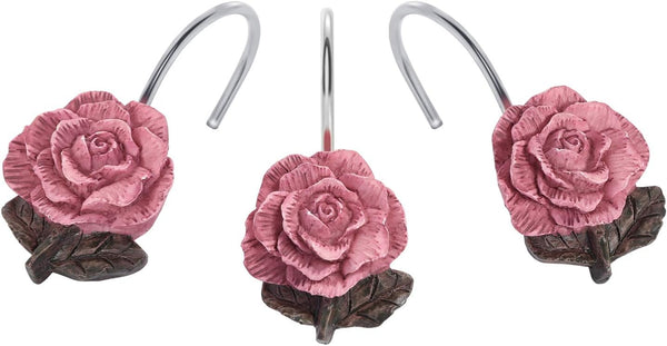 AGPTEK Shower Curtain Hooks, 12 PCS Anti Rust Decorative Vintage Resin Rose Hooks for Bathroom, Baby Room, Bedroom,