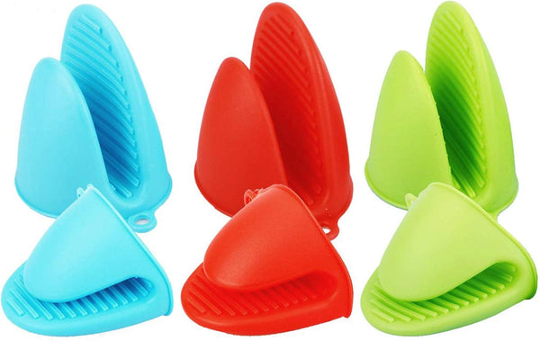 3 Pairs Mini Oven Mitts Gloves, Silicone Heat Resistant Cooking Pinch Mitts, Potholder for Kitchen (Red, Blue, Green)