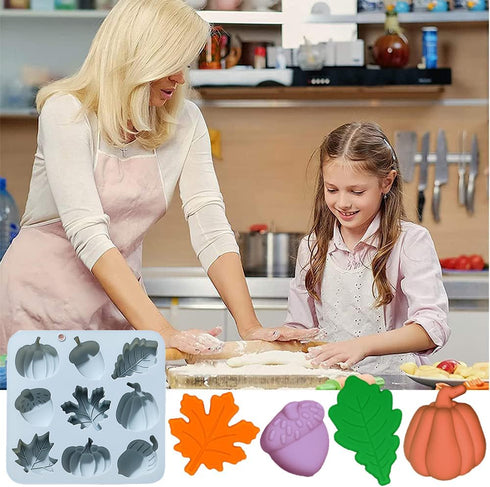 OURASHERO 2 Pack Fall Harvest Thanksgiving Chocolate Molds, Autumn Pumpkin, Acorn, Maple Leaves Silicone Baking Mold