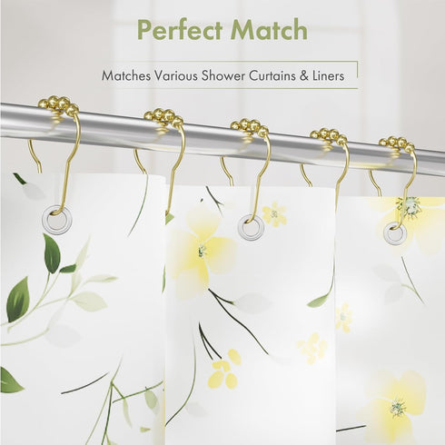 Amazer Gold Shower Curtain Hooks, 12 Pcs Stainless Steel Rings, Rust Proof Shower Hooks for Bathroom Curtain