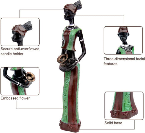 CYYKDA 3PACK Vintage African Statue, Hand Sculpture African American Figurines, Exotic Tribal Lady Art Piece for Home