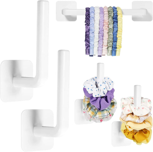 Cunhill Waterproof Wall Hair Accessories Organizer with Adhesive Scrunchie Holder, Simple Style, White Hairband Hooks