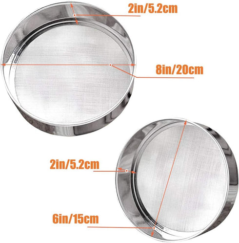 2 Pack Flour Sifter - Stainless Steel Fine Mesh Strainers, 60 Mesh Round Sifter for Baking