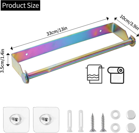 SUS304 Paper Towel Holder Under Cabinet for Kitchen, Stainless Steel Paper Roll Holder, Rainbow Self Adhesive or Screw
