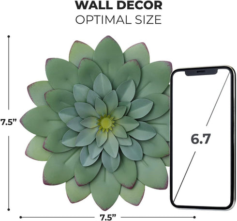 Everydecor Metal Flowers Wall Decor, Hand Painted Green 3D Succulent Art for Living Room, Bedroom, Kitchen, Bathroom -