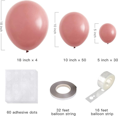 Dusty Pink Balloons Various Sizes, 5 Inch 10 Inch 18 Inch Dusty Rose Wedding Bridal Shower Decorations, 87 Pcs