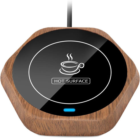 Smart Beverage Heating Plate, Electric Thermostat Coaster for Hot Coffee, Milk, Tea, and Cocoa (R1 wood grain)