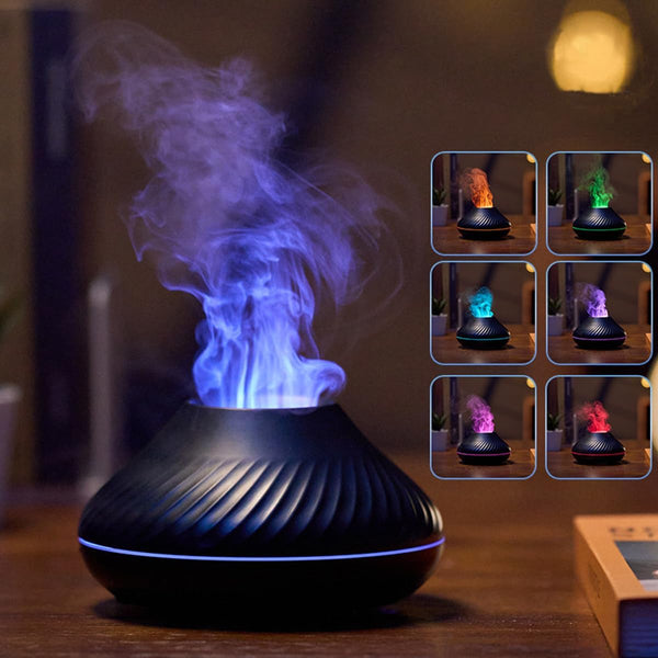 Simulation Flame Aromatherapy Machine, USB Small Air Humidifier with Colorful Flame Effect (Black)