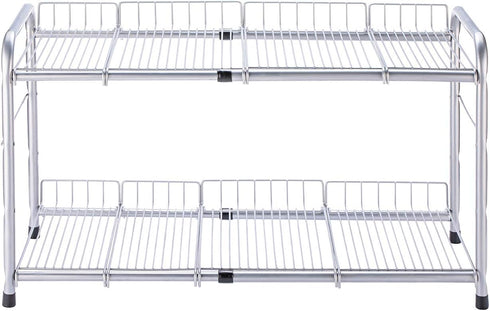 Flagship 2 Tier Under Sink Organizers and Storage Rack, Expandable Cabinet Shelf for Kitchen Bathroom, Silver
