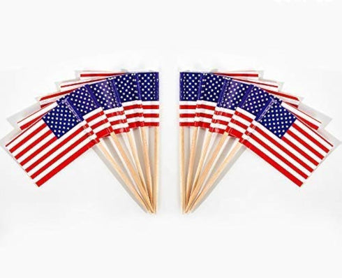 CYPS 100 Pcs USA American Flag Toothpick Flags, Small Mini Stick Cupcake Toppers, 4th of July, Veterans Day Party
