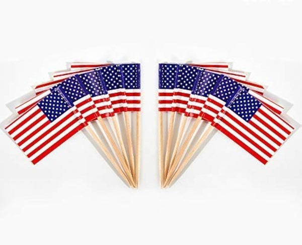 CYPS 100 Pcs USA American Flag Toothpick Flags, Small Mini Stick Cupcake Toppers, 4th of July, Veterans Day Party
