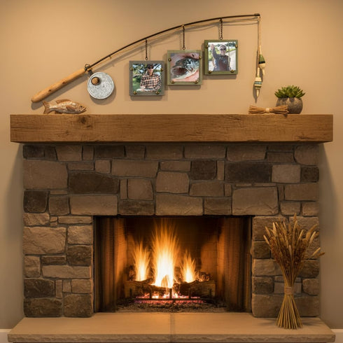 4x4 Young's Inc Wood Fishing Pole Triple Photo Frame Rustic Lake House Wall Fish Decor with Hanging Frames, Lodge