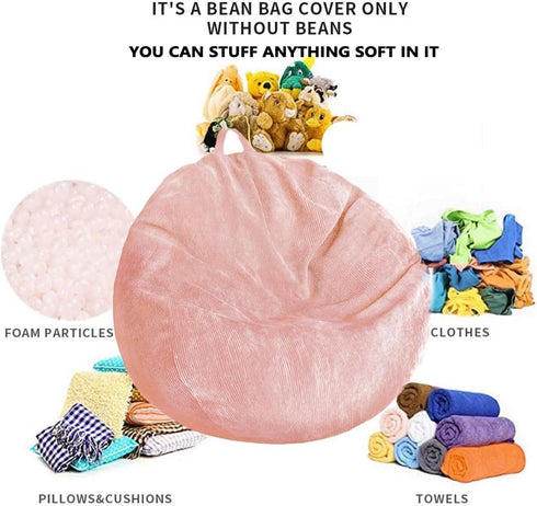 Kisoy Bean Bag Chair Cover (No Filler), Washable Ultra Soft Corduroy Cover for Stuffed Animal Storage, Organizing Plush
