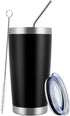 MEWAY 20oz Double Wall Vacuum Insulated Travel Mug, Stainless Steel Tumbler with Lid and Straw, Black
