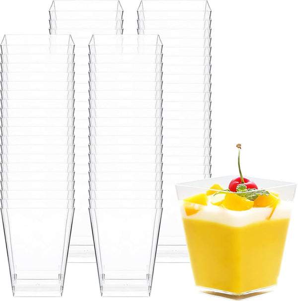 5 oz Mini Dessert Cups, 100 Pack Small Square Plastic Cups, Clear