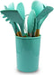 Cheer Collection 12-Piece Silicone Spatula Set with Wooden Handles, Non-Stick Cooking Utensils, Aqua Color