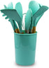 Cheer Collection 12-Piece Silicone Spatula Set with Wooden Handles, Non-Stick Cooking Utensils, Aqua Color