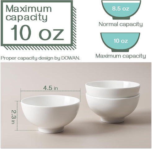 DOWAN 10 OZ Off-White Small Dessert Bowls Set of 8 - 4.5" Ceramic Cereal Bowls for Soup, Rice, Ice Cream