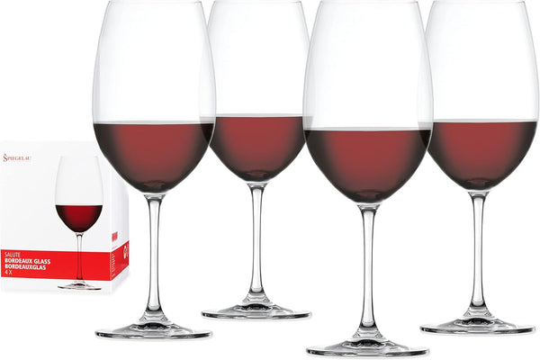 Spiegelau Salute Bordeaux Wine Glasses, Set of 4, Lead-Free Crystal, 25 oz