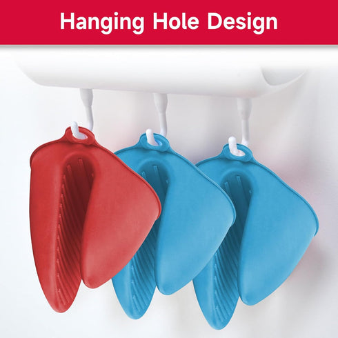 NEPAK 2 Pairs Heat Resistant Oven Mitts, Mini Silicone Gloves, Potholder for Kitchen Cooking & Baking (Red, Blue)