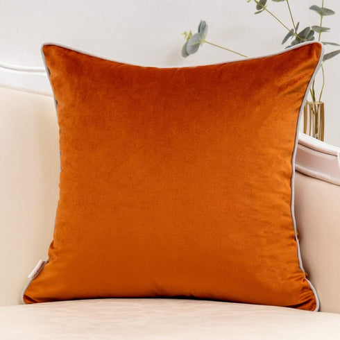 Yangest Burnt Orange Patchwork Velvet Throw Pillow Cover - Modern Luxury Cushion Case for Sofa Couch Bedroom Decor,