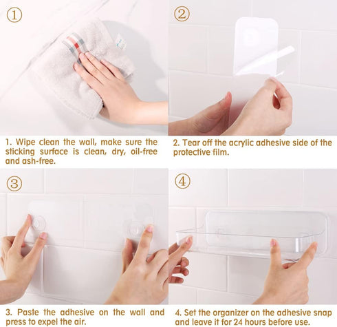 Plastic Wall Mount Organizer, Clear Adhesive Storage Box for Kitchen, Bathroom, Bedroom, Cabinet, Office, Craft Room