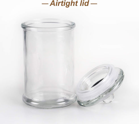 Mini Glass Apothecary Jars - Set of 3 Bathroom Storage Organizer Canisters for Cotton Swabs, Cotton Balls, Makeup