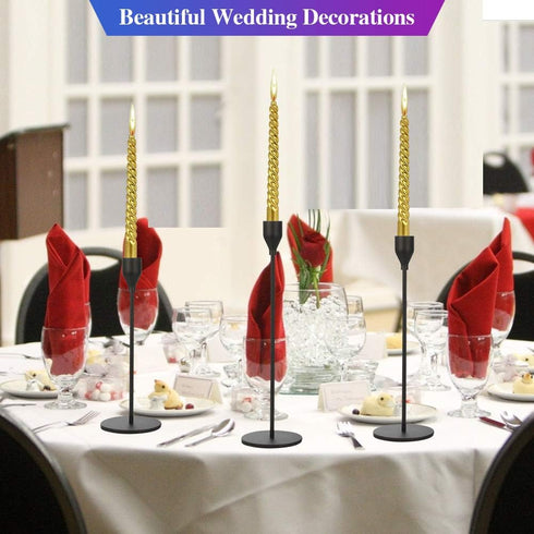 Set of 3 Black Candlestick Holders – Decorative Taper Candle Holders for Home Decor, Wedding, Dining, and Party