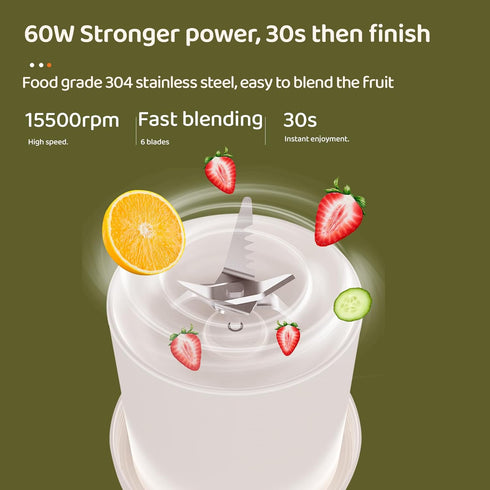 Mini Blender for Smoothies and Milkshakes, Portable, Rechargeable, 11 oz, Pink, with Travel Lid and 4 Blades