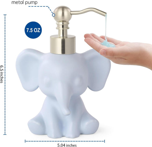 Cute Elephant Shape Soap/Hand Sanitizer Metal Pump Dispenser, Refillable for Bathroom Accessories, Gifts for Kids (Matt