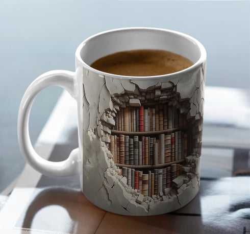 Mug(11oz), Library Bookshelf Mug, Cool Bookish Ceramic Coffee Mug, Book Lovers Gifts for Readers, Creative Book Club