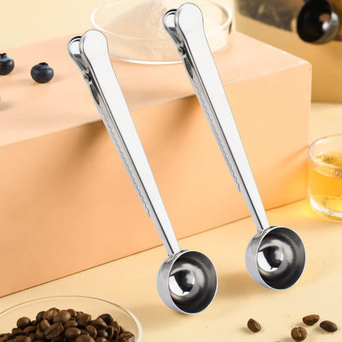 10 PCS Scoop with Clip, 2-in-1 Stainless Steel Coffee Scoop and Bag Clip for Measuring Coffee, Tea