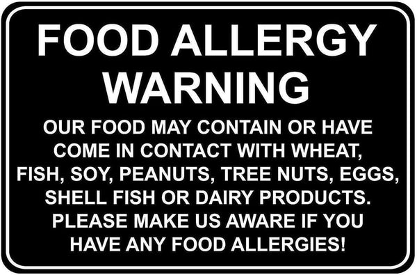 CCPARTON Metal Sign Food Allergy Warning, Caution Aluminum Tin Sign for Home Cafe Bar, 8x12 Inches