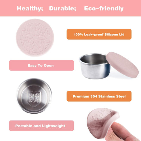 LALASTAR 4x1.6oz Salad Dressing Containers Set, Small Leakproof Condiment Containers with Silicone Lids, Pink