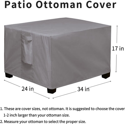 (34"x24"x17", Easy-Going Rectangle Patio Ottoman Cover, Waterproof Outdoor Ottoman Cover, Fade Resistant Patio Side