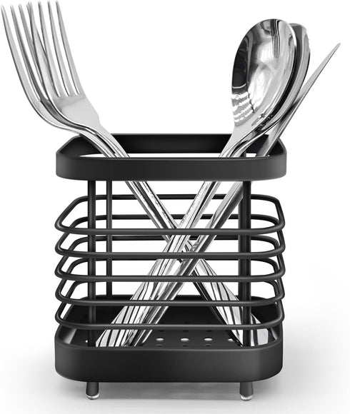Cutlery Drainer, Stainless Steel Utensil Holder Sink Caddy, Rust Proof Kitchen Sink Organizer for Counter (Black)