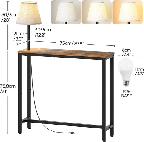 29.5" CT75DBR YATINEY Narrow Console Table, Behind Couch Table, Small Entryway Table with Light, Thin Sofa Table