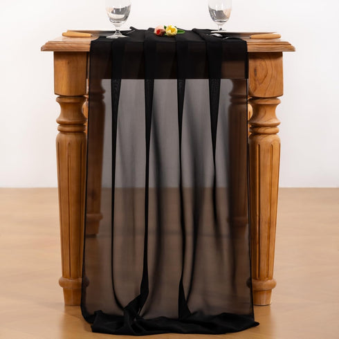 Socomi Black Halloween Chiffon Table Runner, 10ft 29x120 Inches, Fall Thanksgiving Boho Rustic Wedding Decorations