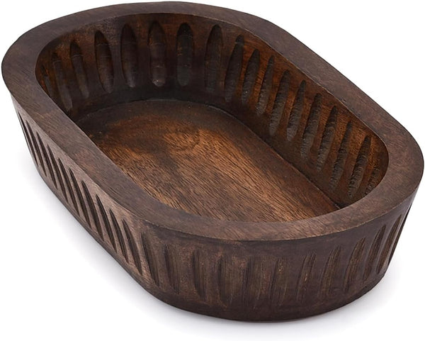 Mango Wood Decorative Bowls for Home Décor, Long Wooden Bowl for Table Centerpiece (10" x 6" x 2")