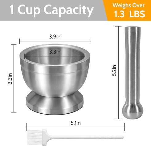 Mortar and Pestle, Sopito 18/8 Stainless Steel Spice Grinder Pill Crusher with Lid