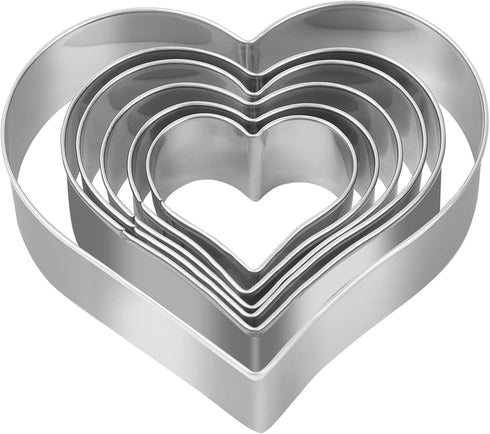 Heart Cookie Cutter Set - 6 Piece Stainless Steel Biscuit Pastry Cutters, Sizes from 1 4/5" to 3 4/5"