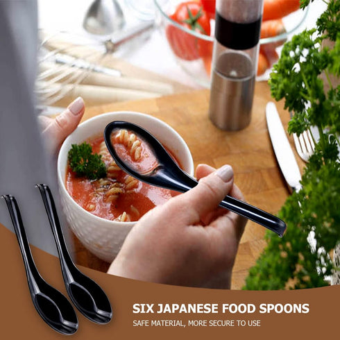 DOERDO 6PCS Japanese Style Soup Spoons - Long Handle for Kitchen Mixing, Baking, Cooking, Black