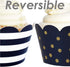 Navy Blue and Gold Cupcake Wrappers - 24 Count Reversible Party Decoration Supplies for Nautical Baby Shower, Military