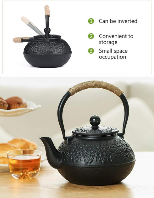 40oz/1200ml Sotya Cast Iron Teapot, Japanese Tetsubin Tea Pot with Infuser for Loose Leaf and Tea Bags, Tea Kettle