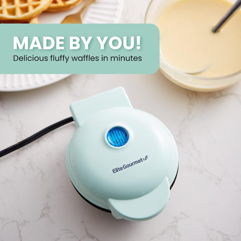 Elite Gourmet Electric Nonstick Mini Waffle Maker, 4.5-inch Belgian Waffles, Easy to Clean, Mint